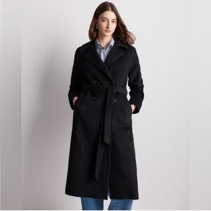 Quince Camel Hair Double-Breasted Long Wrap Coat Black Size S‎